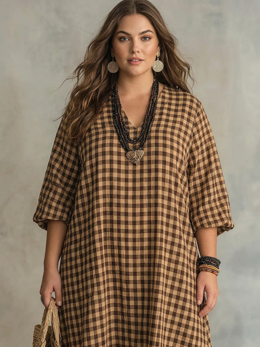 Mila | Check Maxi Dress - Plus size model
