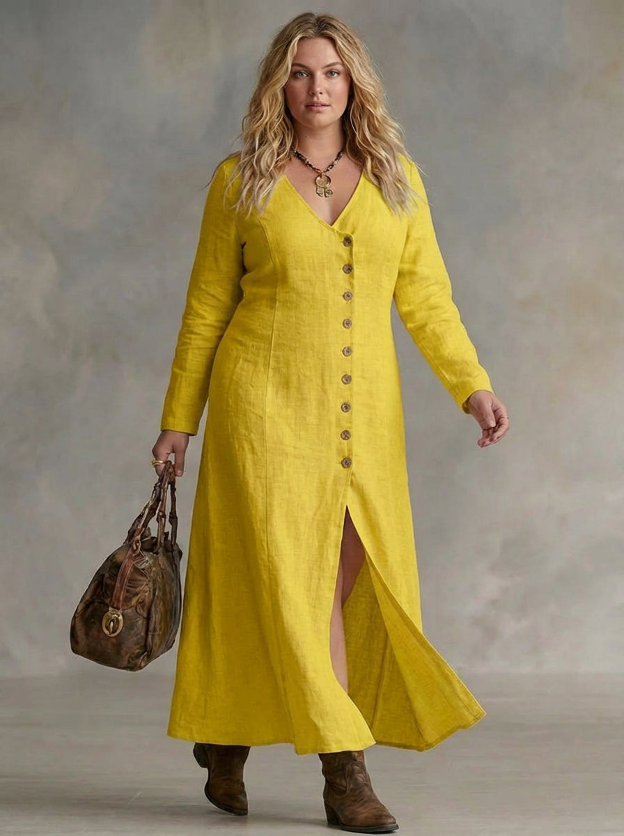 Elara | Button Maxi Dress - Plus size model