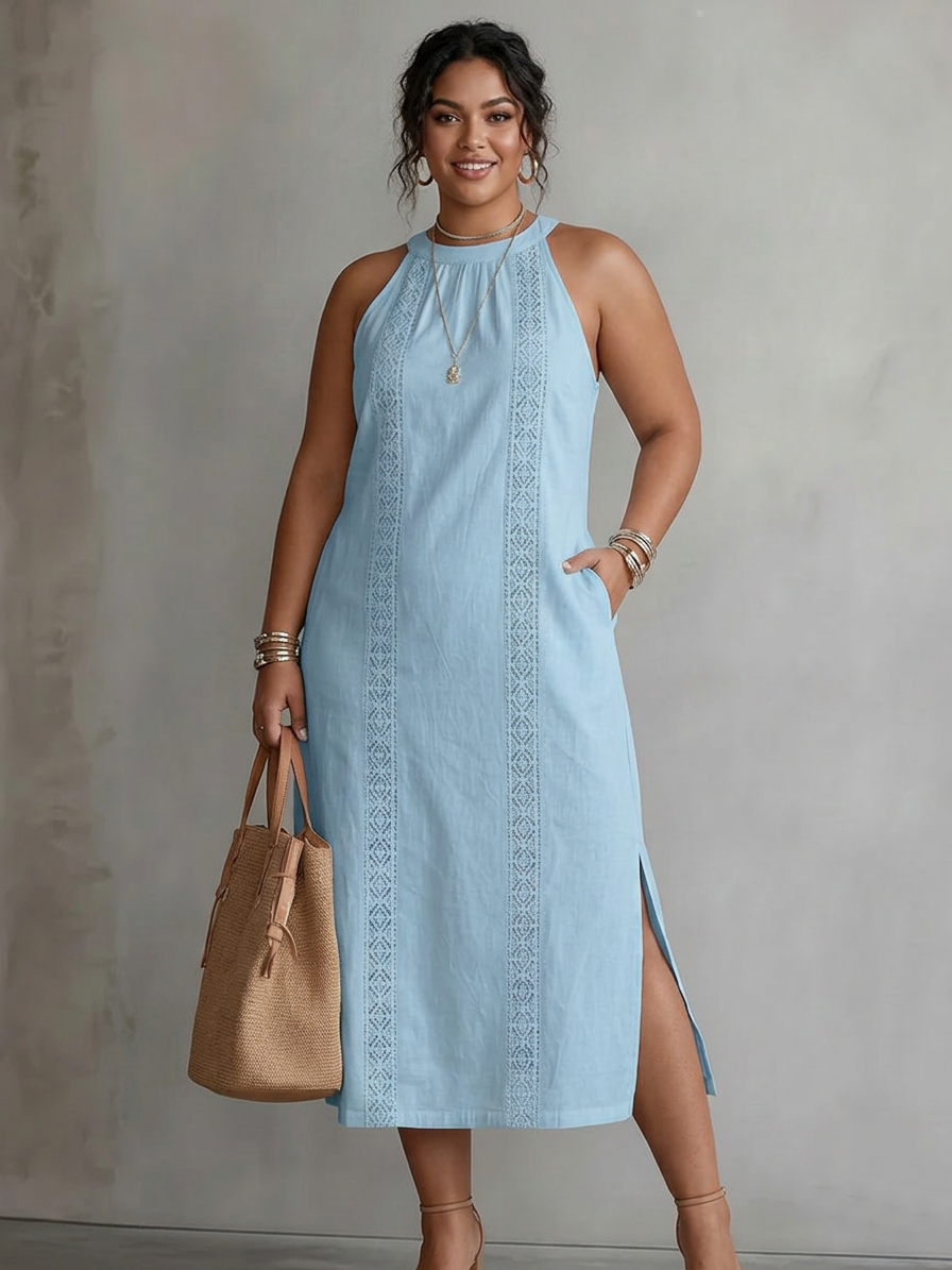 Celine | Sleeveless Lace Detail Midi Dress - Plus size model