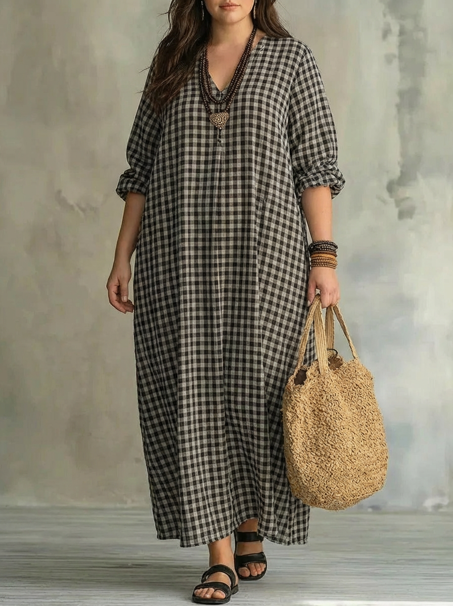 Mila | Check Maxi Dress - Plus size model