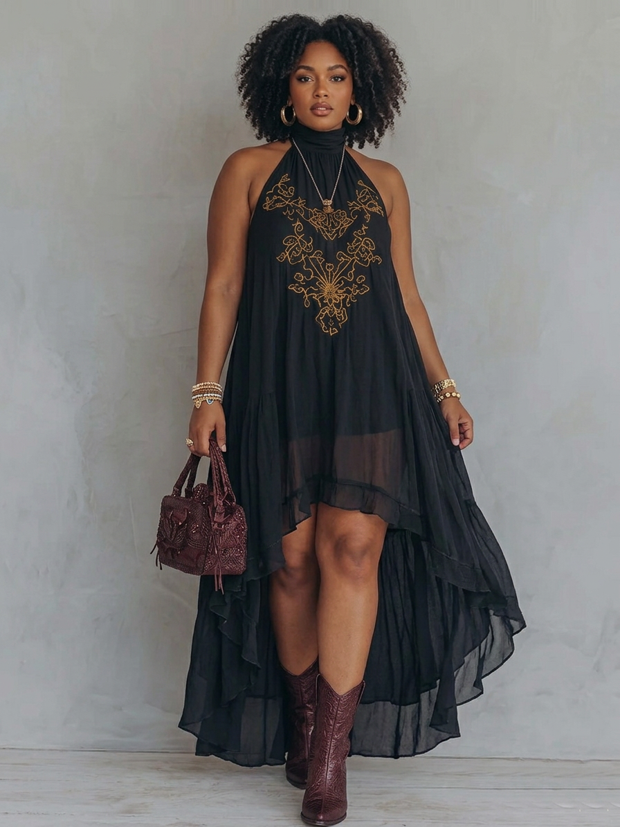Zahara | Embroidered Maxi Dress - Plus size model