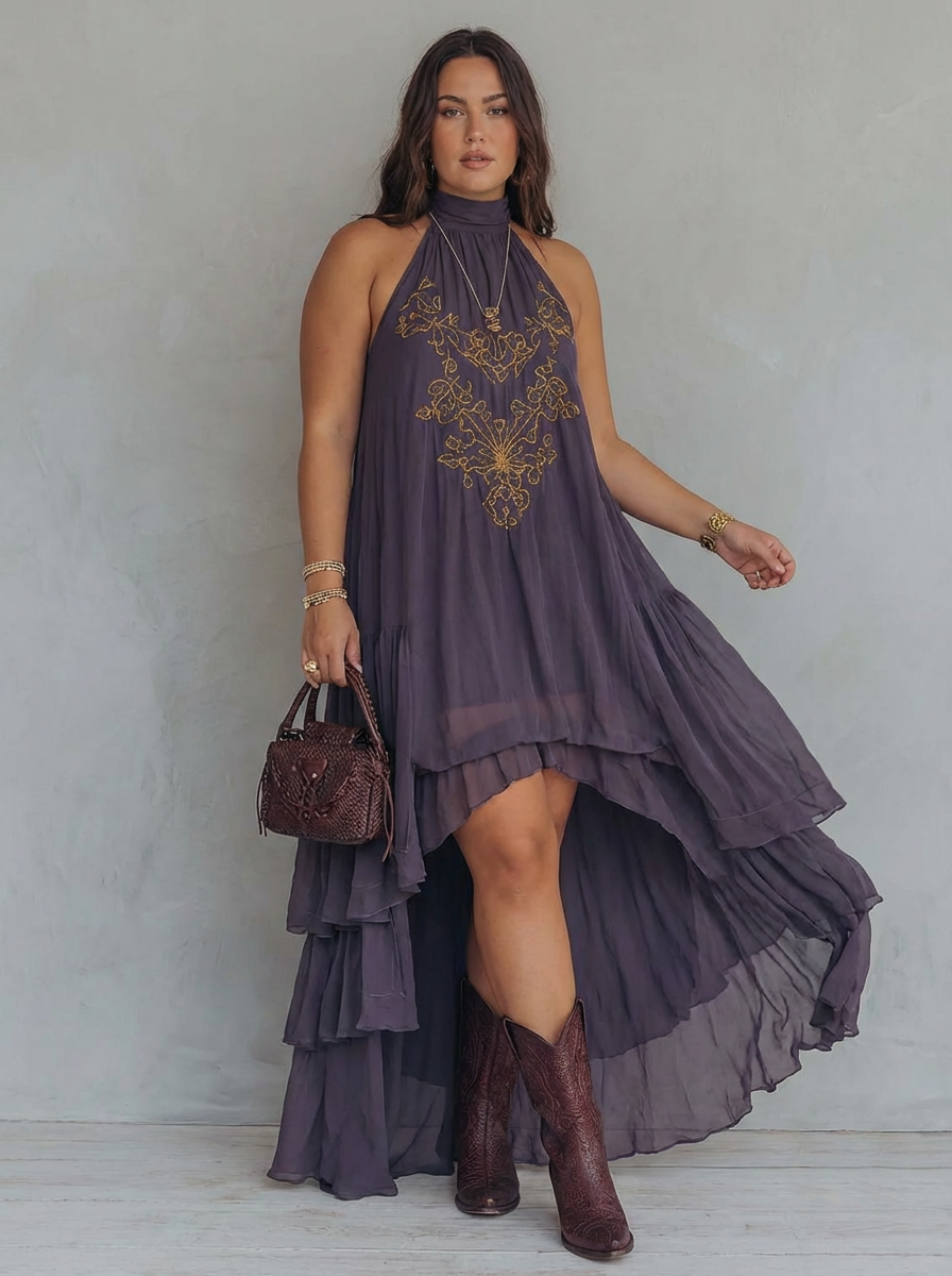 Zahara | Embroidered Maxi Dress - Plus size model