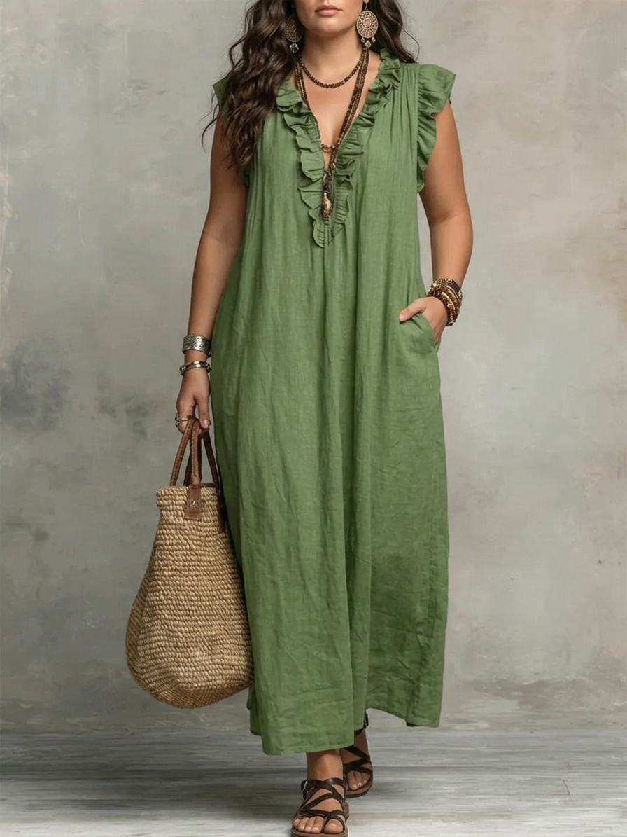 Sienna | Boho Ruffle Maxi Dress - Plus size model