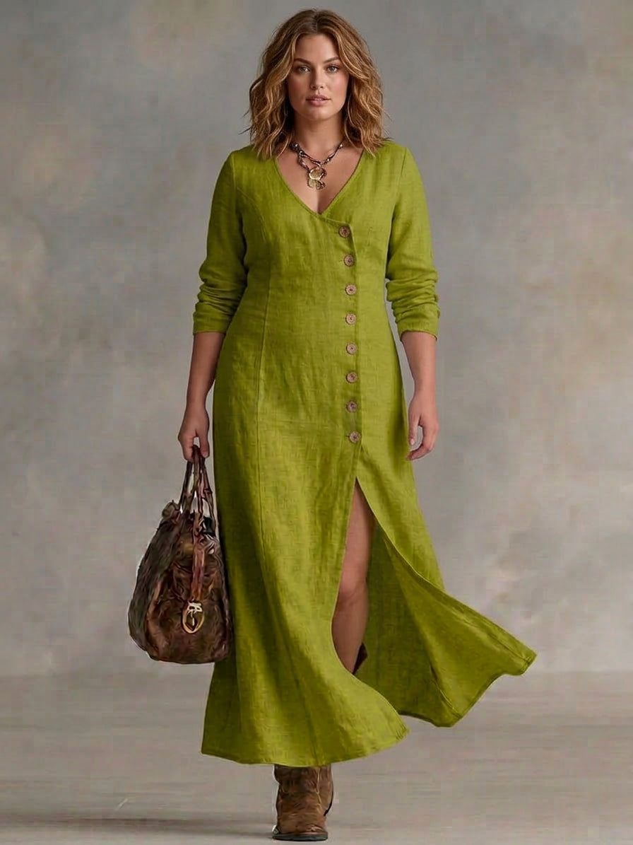Elara | Button Maxi Dress - Plus size model