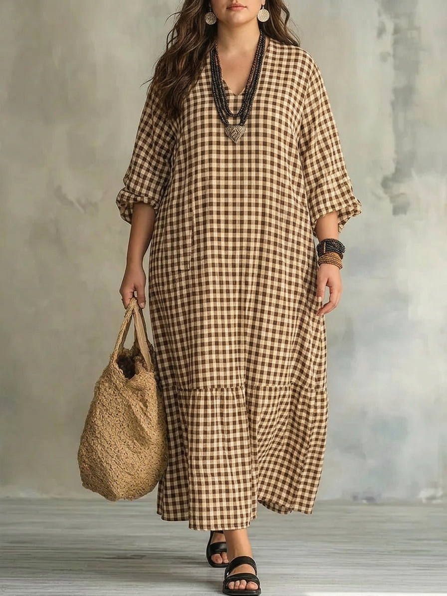 Mila | Check Maxi Dress - Plus size model