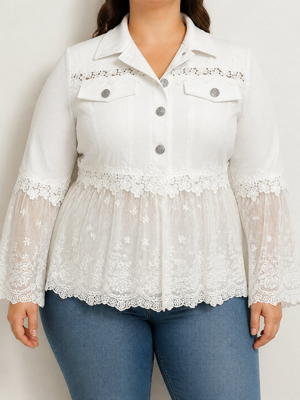 Sunnelace | Lace-Panel Jacket - Plus size model