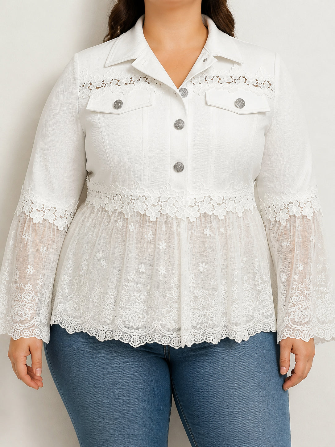 Sunnelace | Lace-Panel Jacket - Plus size model