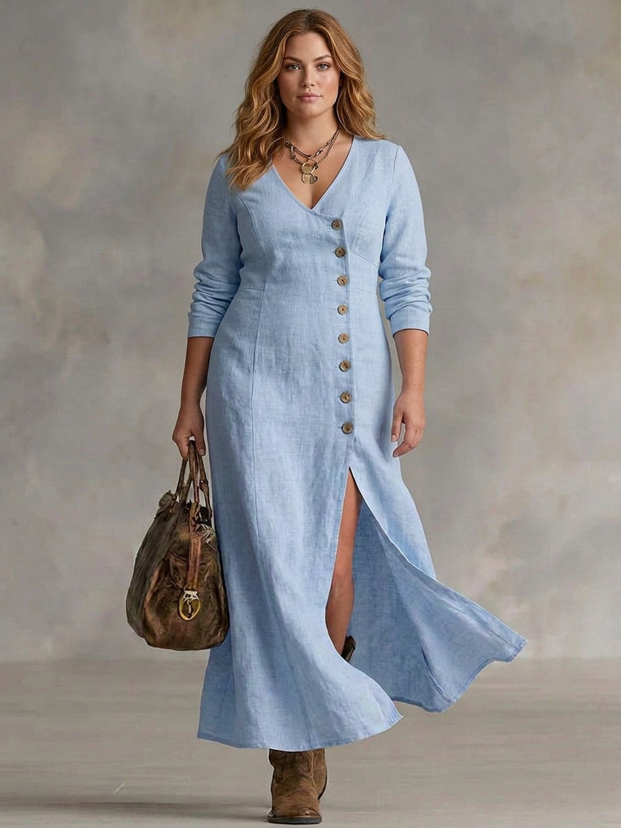 Elara | Button Maxi Dress - Plus size model