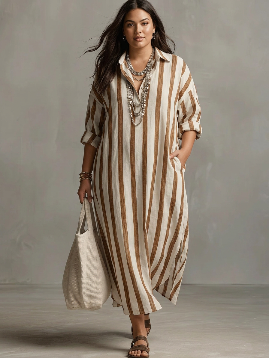 Liora | Stripe Oversized Maxi Dress - Plus size model