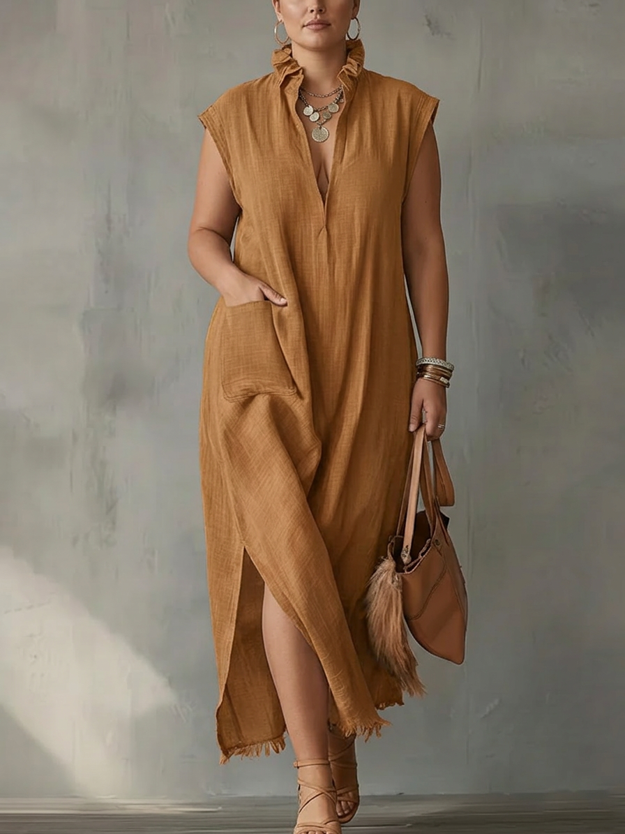 Elara | Ruffle Spring Maxi Dress - Plus size model