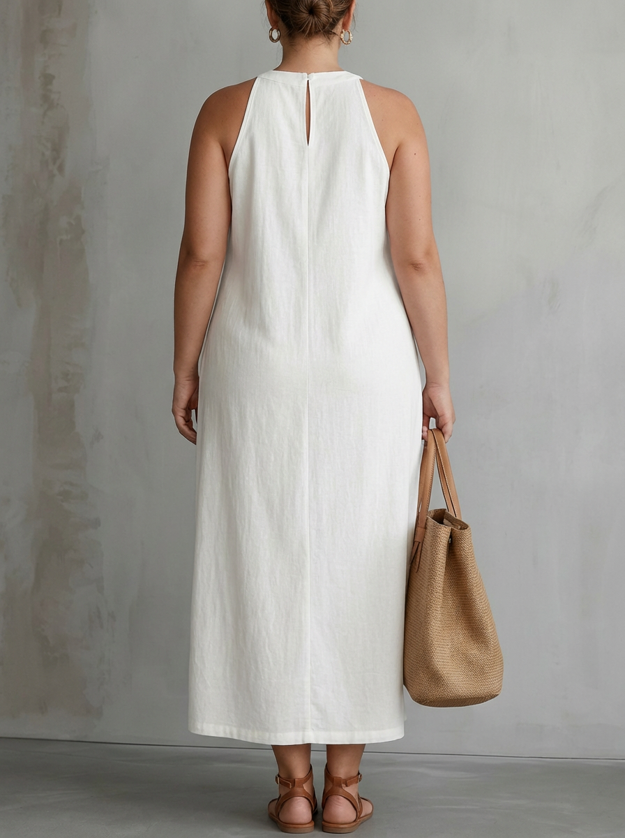 Celine | Sleeveless Lace Detail Midi Dress - Plus size model
