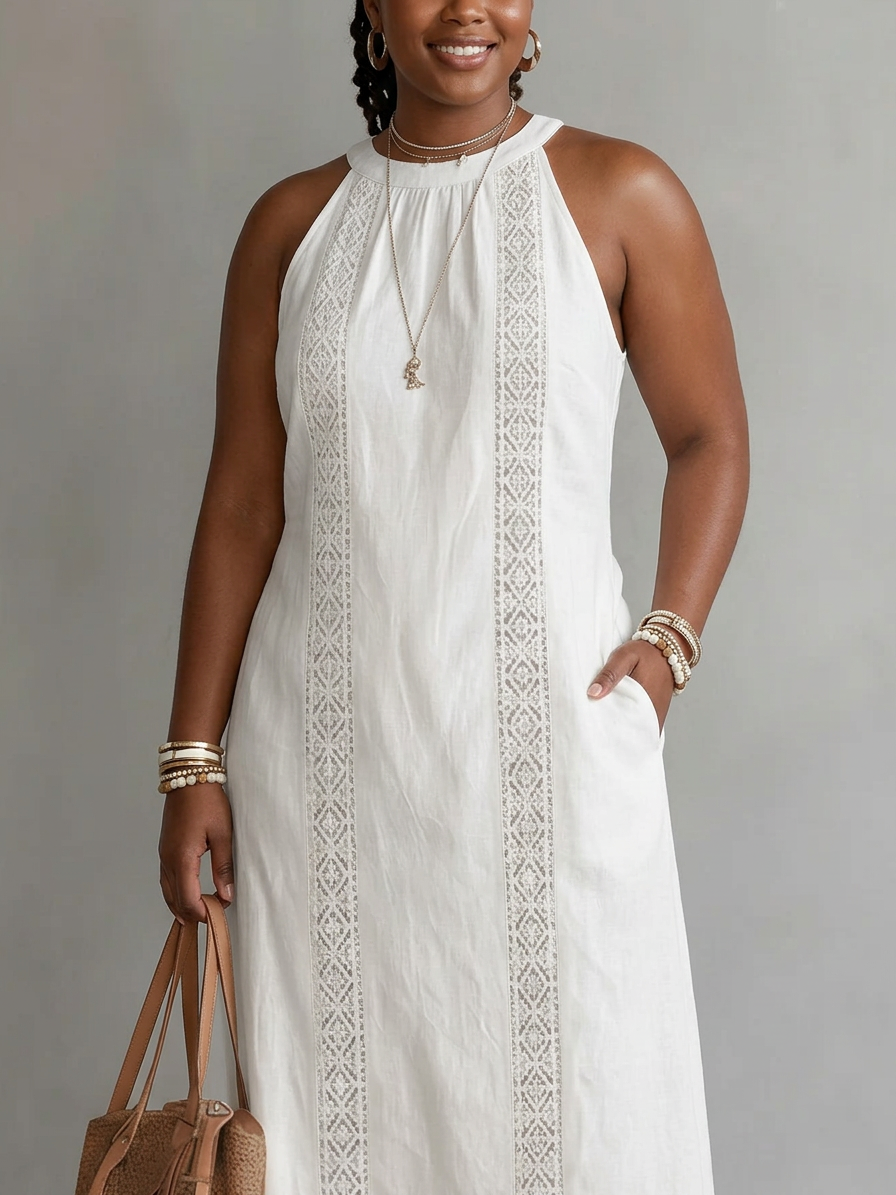 Celine | Sleeveless Lace Detail Midi Dress - Plus size model