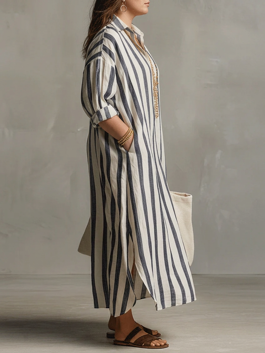 Liora | Stripe Oversized Maxi Dress - Plus size model