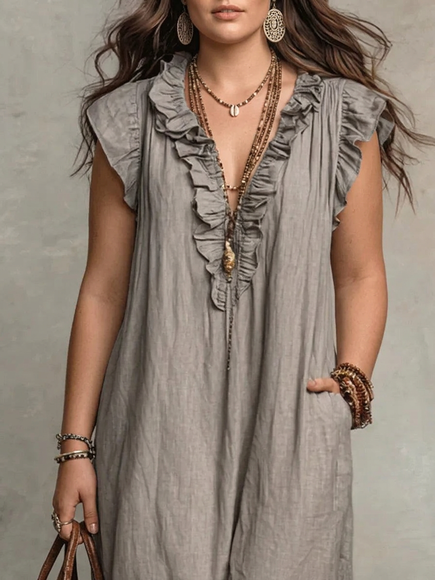 Sienna | Boho Ruffle Maxi Dress - Plus size model