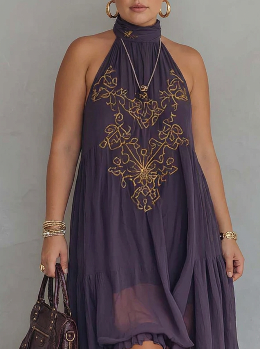Zahara | Embroidered Maxi Dress - Plus size model