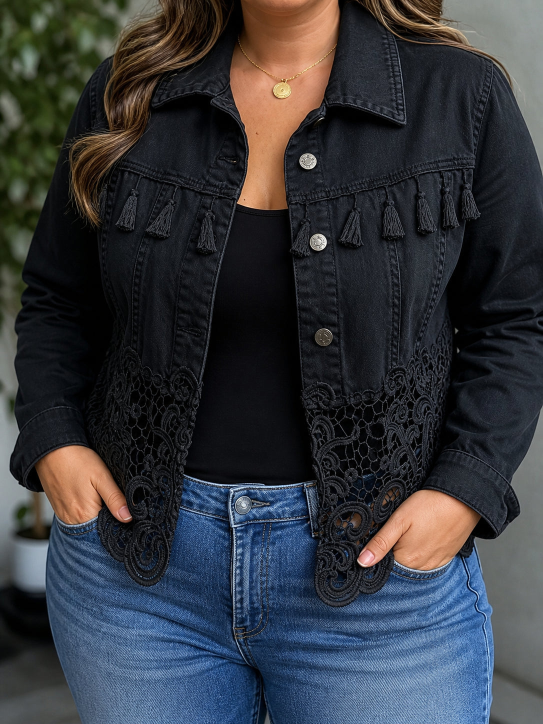 Kambria | Fringe & Lace Jacket - Plus size model