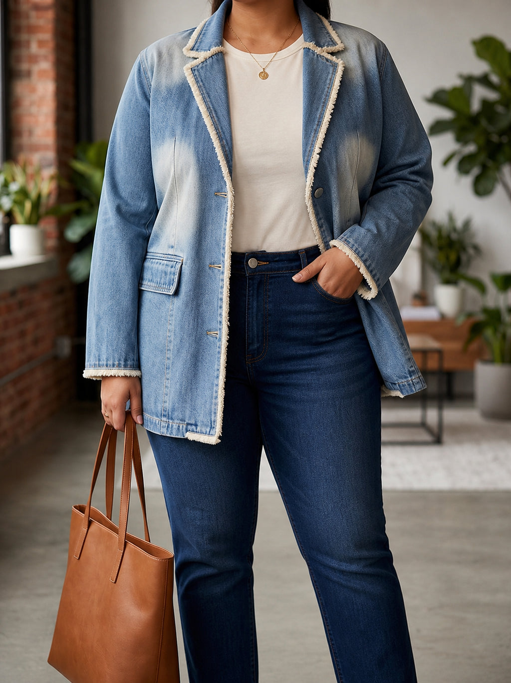Dionne | Vintage-Style Oversized Blazer with Raw Edges - Plus size model