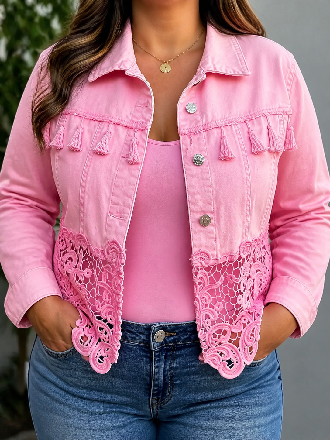 Kambria | Fringe & Lace Jacket - Plus size model