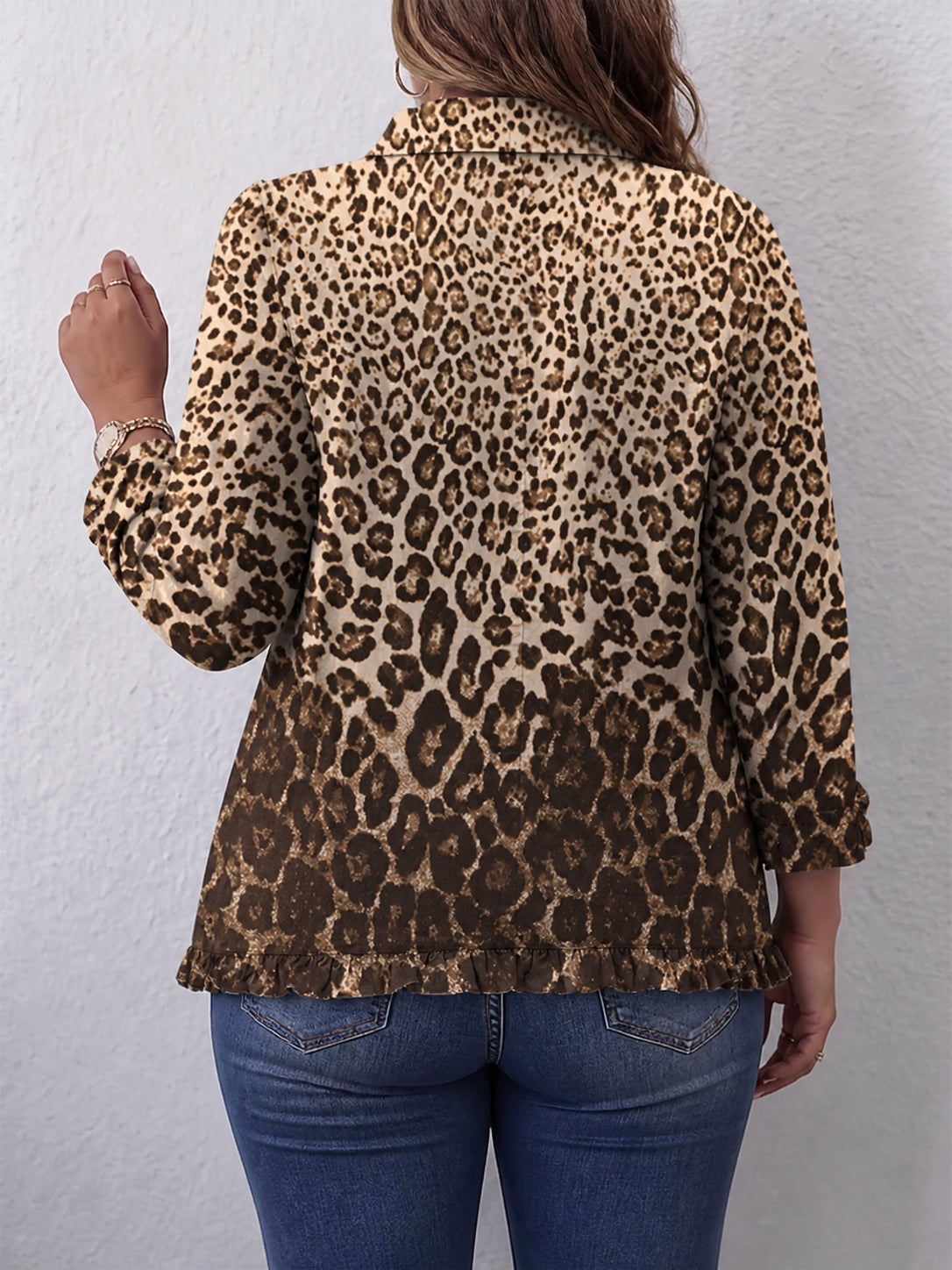 Navara | Leopard Print Ruffled Jacket - Plus size model