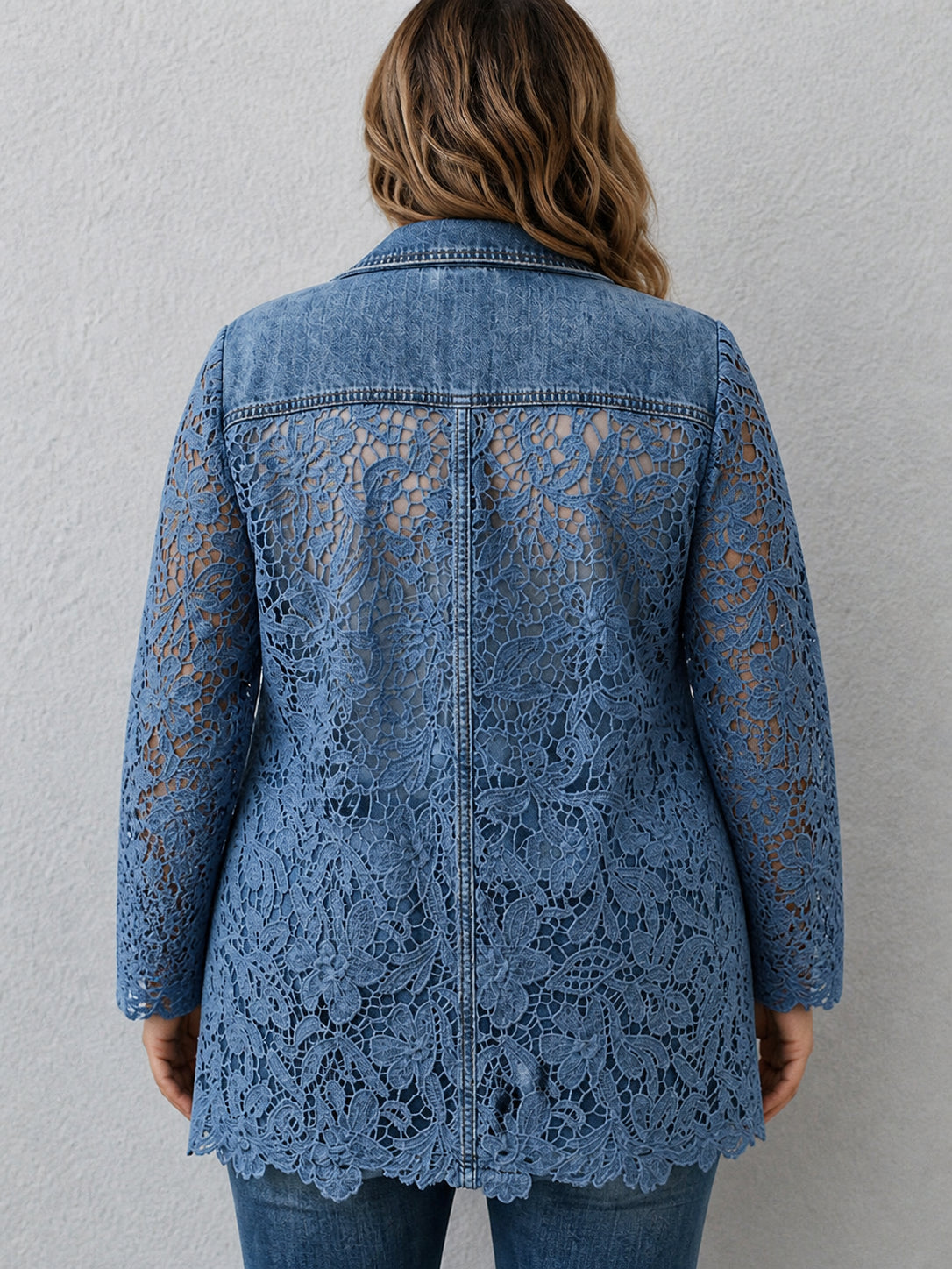 Lacinda | Blazer Jacket with Floral Lace Paneling - Plus size model