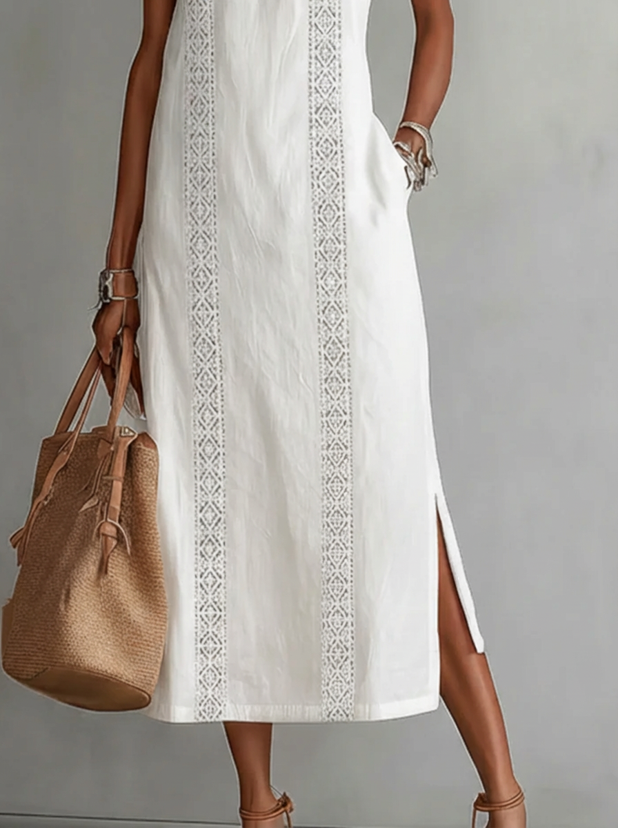 Celine | Sleeveless Lace Detail Midi Dress - Plus size model