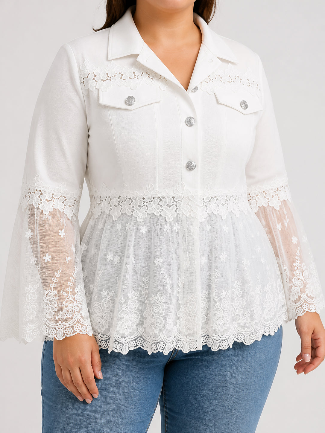 Sunnelace | Lace-Panel Jacket - Plus size model