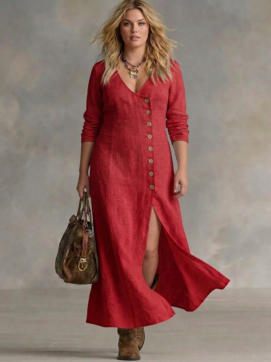 Elara | Button Maxi Dress - Plus size model