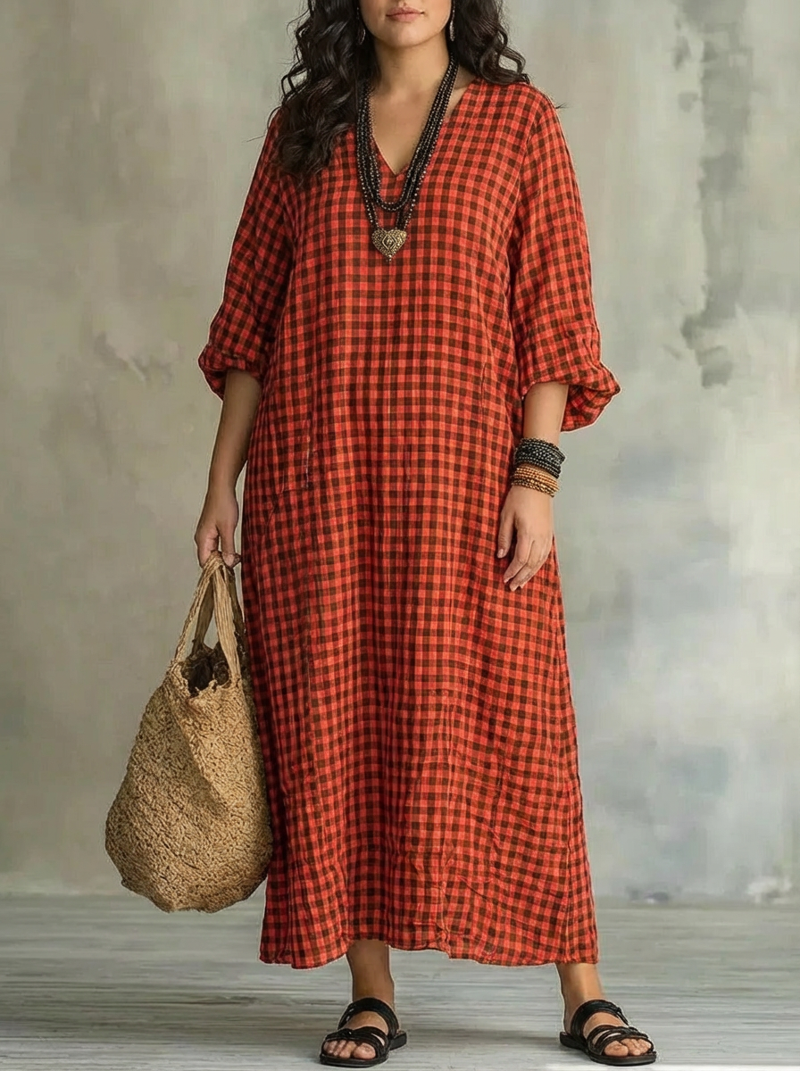 Mila | Check Maxi Dress - Plus size model