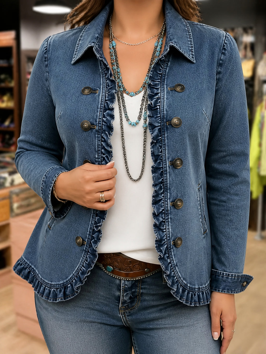 Ruffelle | Ruffled Jacket - Plus size model