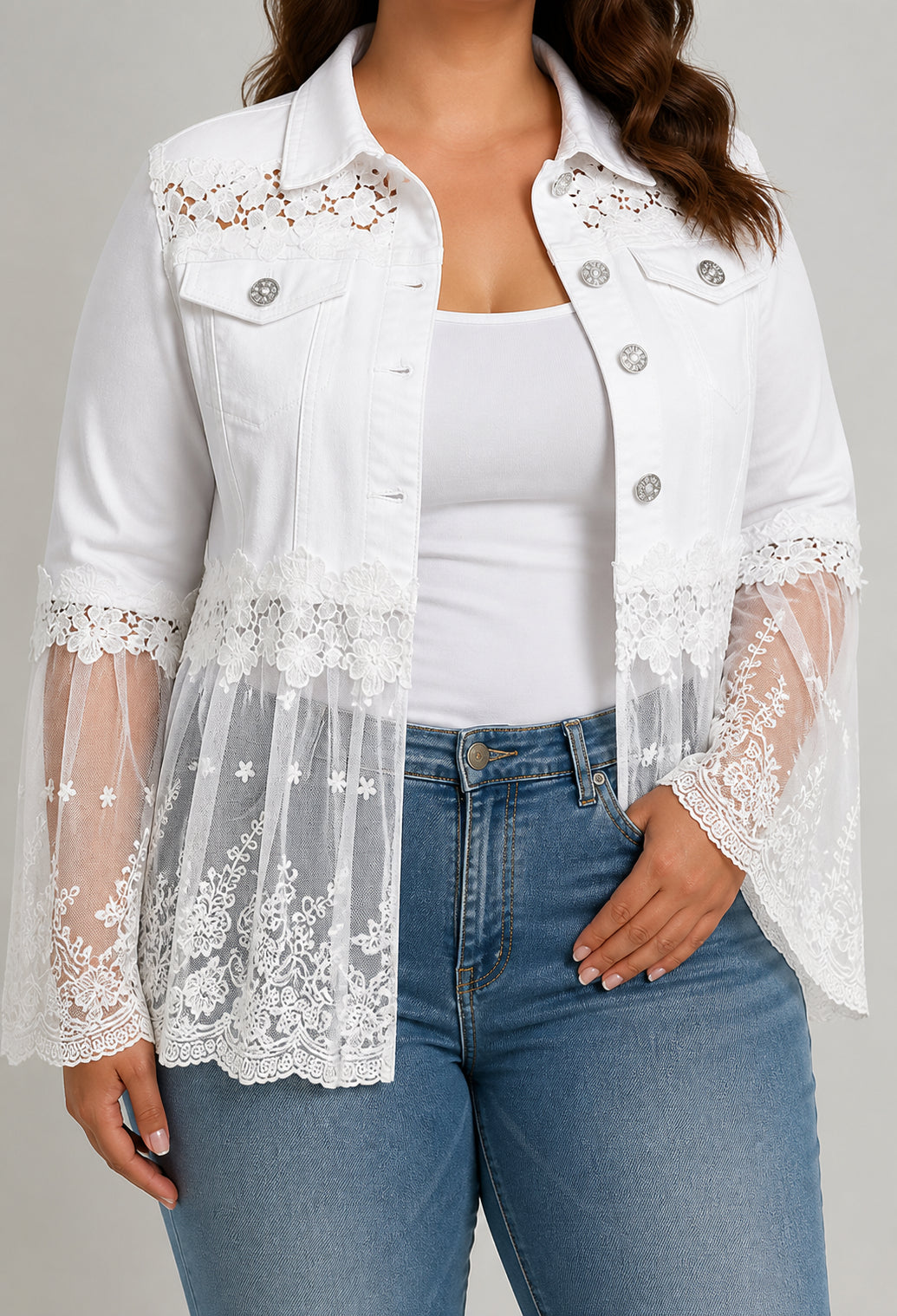 Sunnelace | Lace-Panel Jacket - Plus size model