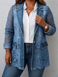 Lacinda | Blazer Jacket with Floral Lace Paneling - Plus size model