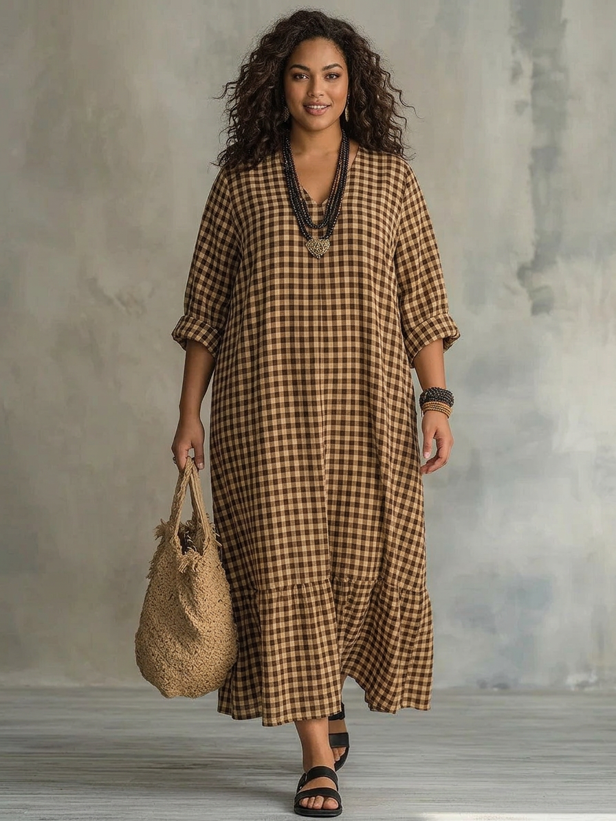 Mila | Check Maxi Dress - Plus size model