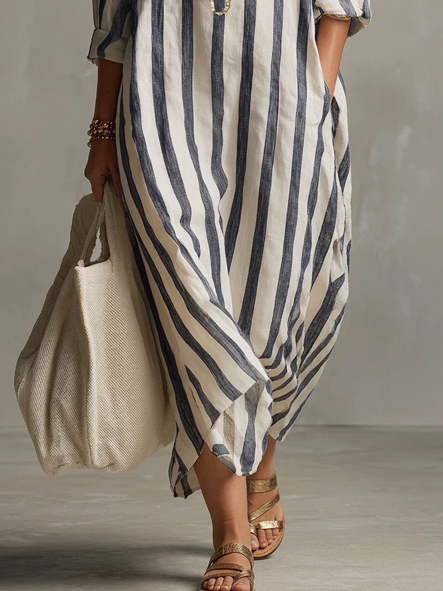 Liora | Stripe Oversized Maxi Dress - Plus size model