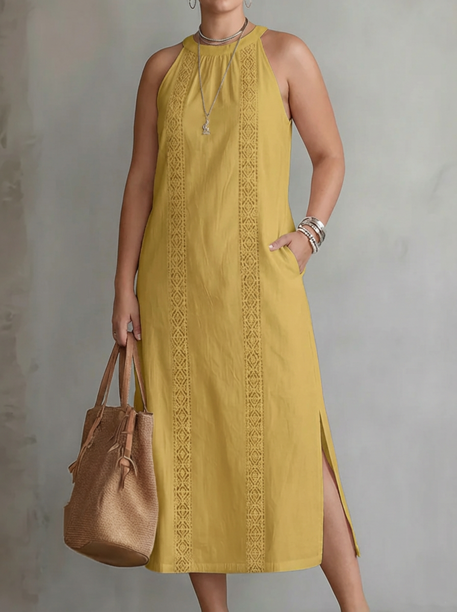 Celine | Sleeveless Lace Detail Midi Dress - Plus size model