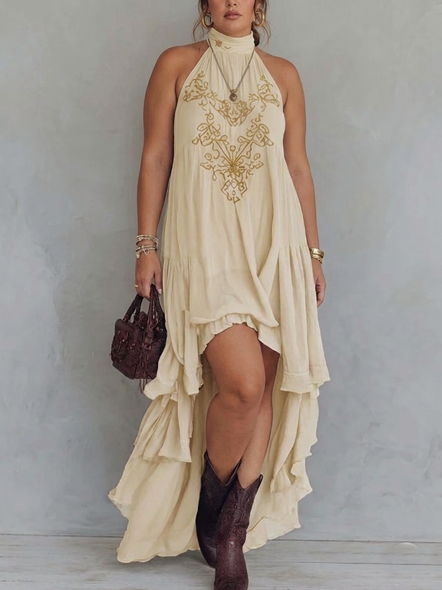 Zahara | Embroidered Maxi Dress - Plus size model
