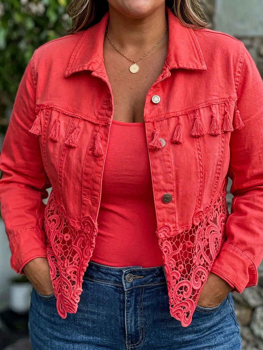 Kambria | Fringe & Lace Jacket - Plus size model