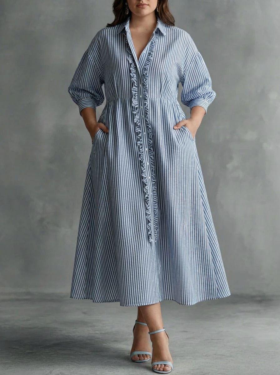 Elin | Stripe Maxi Dress - Plus size model