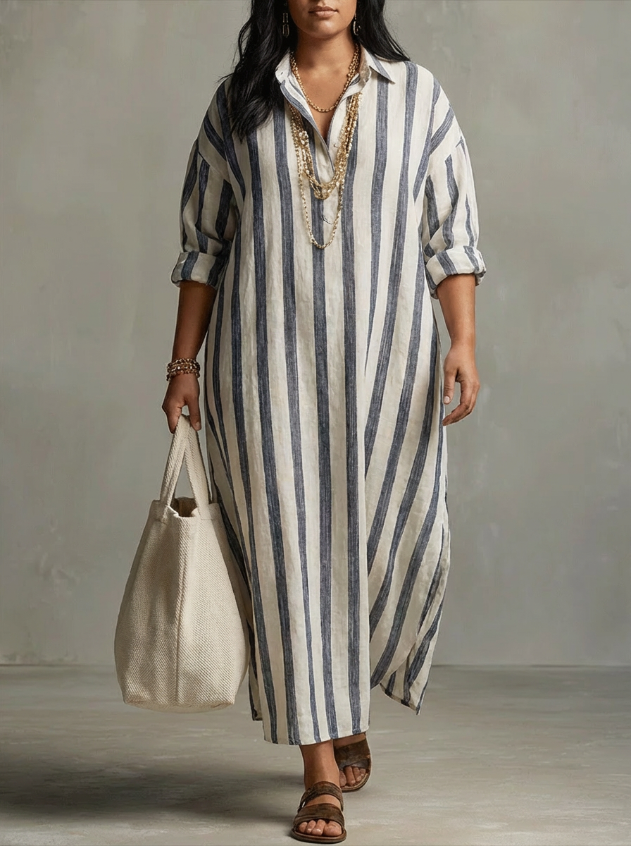Liora | Stripe Oversized Maxi Dress - Plus size model