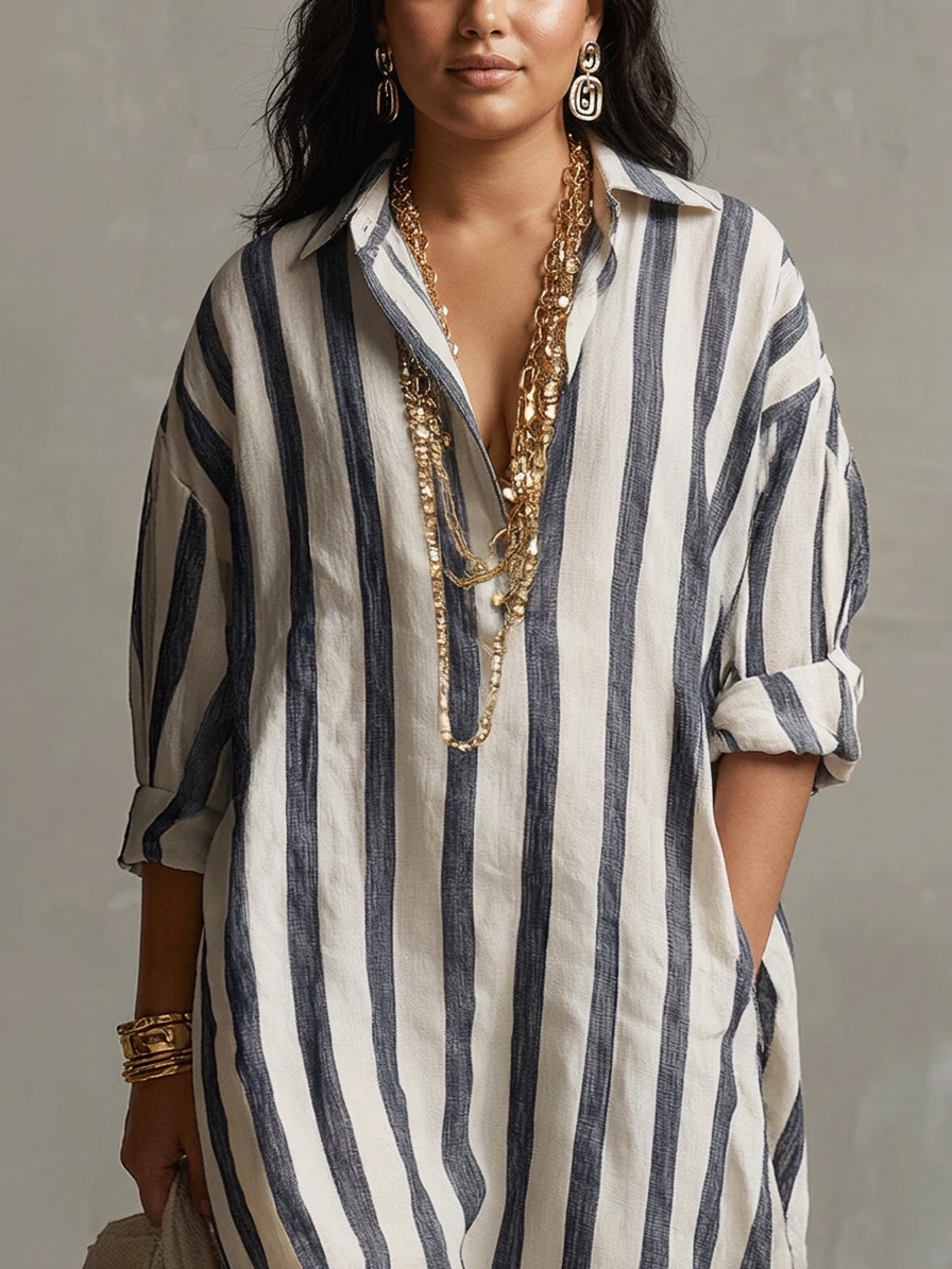 Liora | Stripe Oversized Maxi Dress - Plus size model