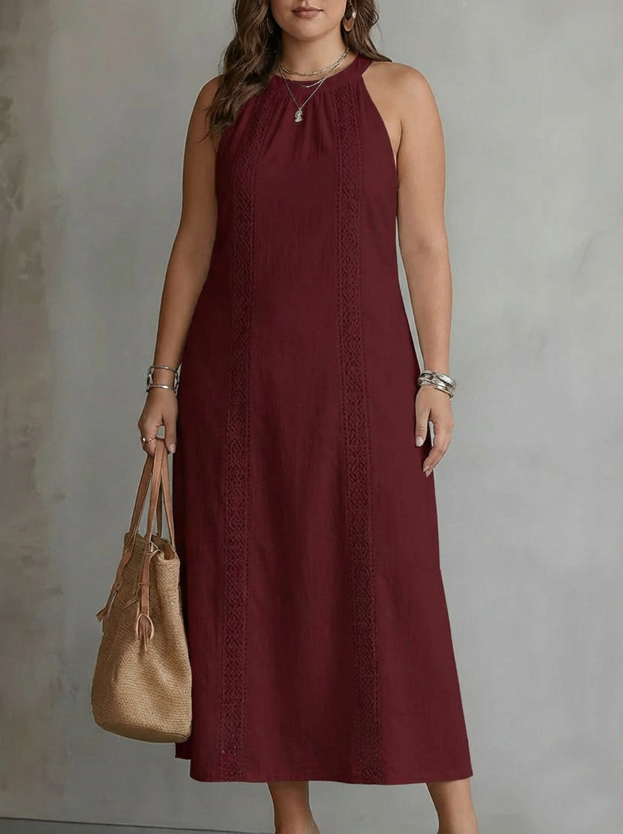 Celine | Sleeveless Lace Detail Midi Dress - Plus size model