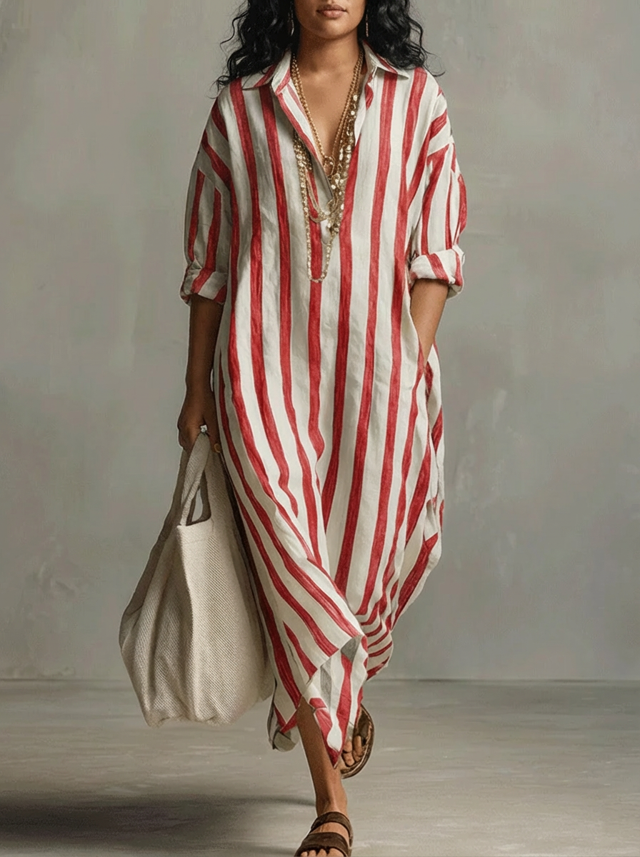 Liora | Stripe Oversized Maxi Dress - Plus size model