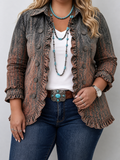 Bristow | Vintage Gradient Textured Print Ruffle Jacket - Plus size model