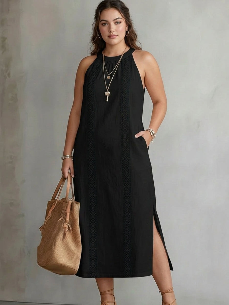Celine | Sleeveless Lace Detail Midi Dress - Plus size model