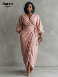 Pink Minimalist Maxi Dress with V-Neck for Women