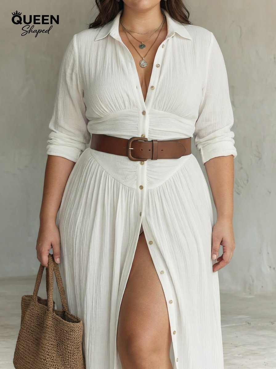 Long Maxi Dress with Notched Collar and Long Sleeves for Women