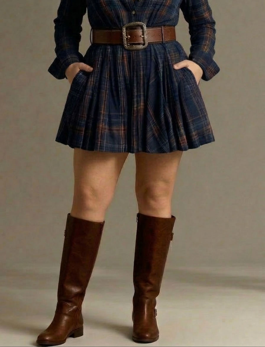 Vintage Red and Brown Checked Mini Dress (Includes Belt) - Plus size model