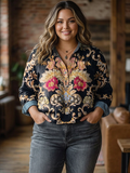 Kathleen | Vintage Lovely Floral Art Print Casual Long Sleeve - Plus size model