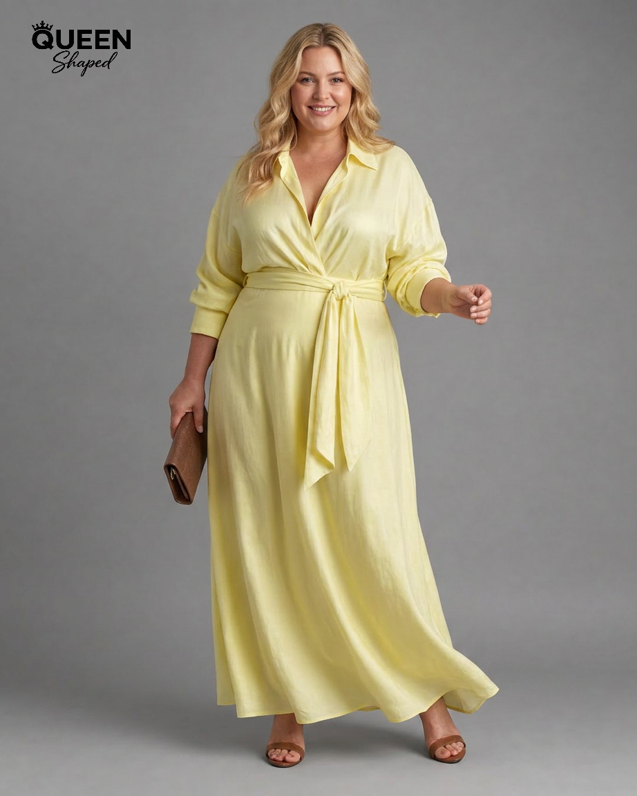 Zelith | Belted Collared Flowing Long Sleeve Midi Dress