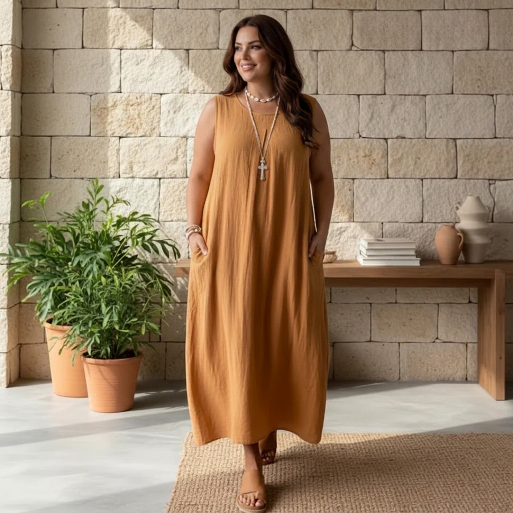 Amaris - Relaxed Sleeveless Dress - Plus size model