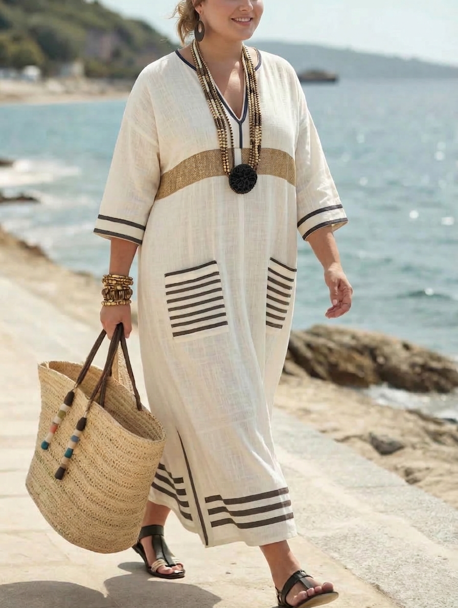 Vera Coastal Flow Dress - Plus size model